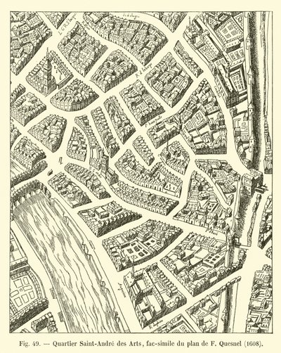 Quartier Saint-André des Arts, fac-similé du plan de F Quesnel, 1608 - French School