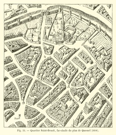 Quartier Saint-Benoit, fac-similé du plan de Quesnel, 1608 - French School