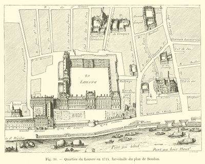 Quartier du Louvre en 1714, fac-similé du plan de Boudan - French School