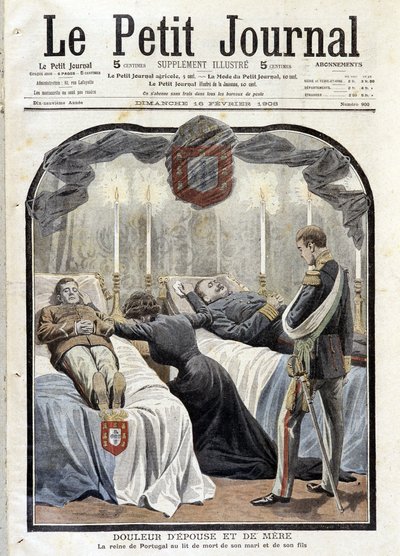 Reine du Portugal Amélie au chevet de son mari et de son fils - French School