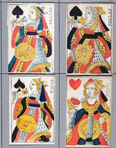 Reines de pique et de cœur, cartes à jouer, 17e - 18e siècle - French School