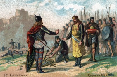 Rainfroy (Rainfroi), siège par Charles Martel à Angers, capitule, vers 717. Chromolithographie vers 1890. - French School