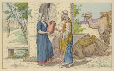 Rebecca au puits (lithographie couleur) - French School