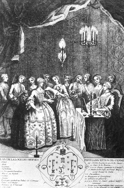Réception des Dames à la Loge des Mopses - French School