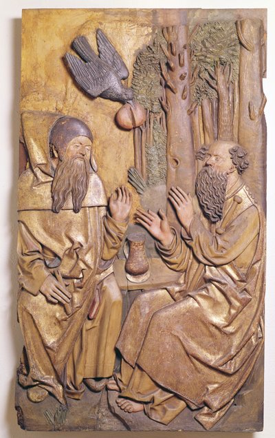 Relief représentant Saint Antoine visitant Saint Paul dans le désert, de la Chapelle de l