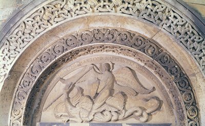 Relief du tympan représentant Saint Michel et le dragon, 1137 - French School