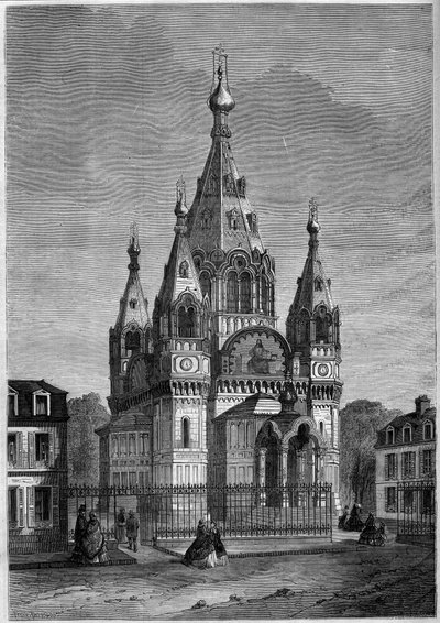 Architecture religieuse : vue extérieure de la cathédrale orthodoxe russe Saint-Alexandre-Nevsky, Paris - French School