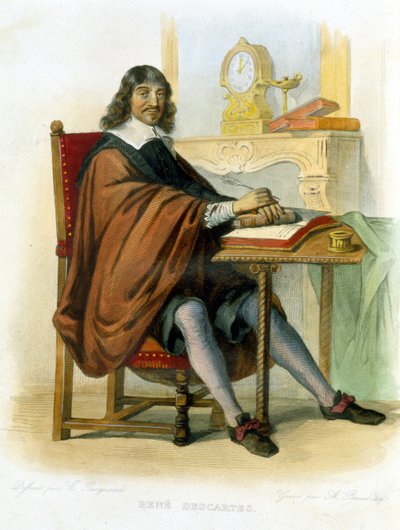 René Descartes écrivant - dans « Le Plutarque français », par Mennechet - French School