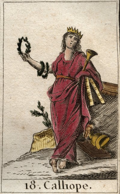 Représentation de Calliope, muse de la poésie épique, elle tient dans sa main une couronne et la trompette de l