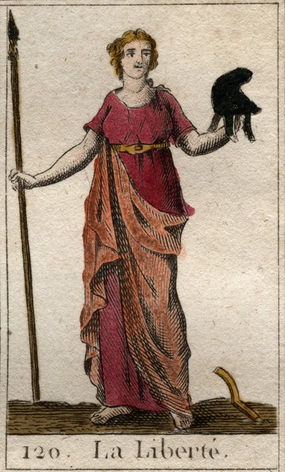Représentation de la Liberté en femme tenant un bonnet phrygien et une pique. De "Mythologie de la jeunesse" par Pierre Blanchard 1803. - French School
