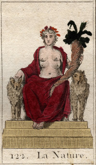 Représentation de la Nature comme une femme sur un trône avec une corne d