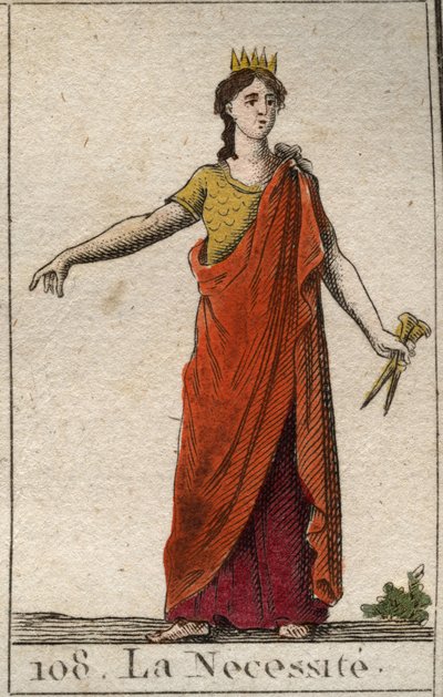 Représentation de la Nécessité, comme une femme inflexible, fille de la Fortune, avec des mains de bronze. De « Mythologie de la jeunesse » par Pierre Blanchard 1803. - French School