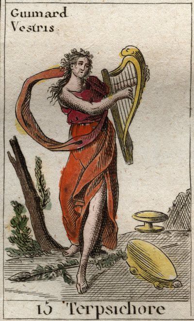 Représentation de Terpsichore, muse de la danse, jouant de la lyre. De « Mythologie de la jeunesse » par Pierre Blanchard 1803. - French School