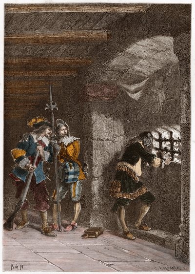 Représentation du Masque de fer (mort en 1703) emprisonné sur l