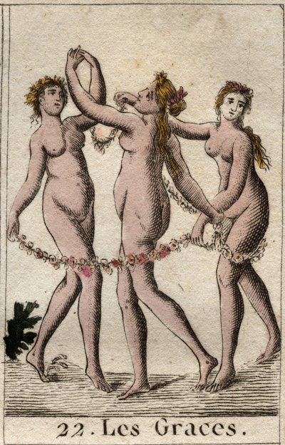 Représentation des trois Grâces : Aglaé, Thalie et Euphrosyne, filles de Vénus et Bacchus. De « Mythologie de la jeunesse » par Pierre Blanchard 1803. - French School