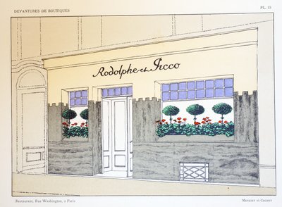 Restaurant, Planche 13, illustration de Devantures de Boutiques par Louis-Pierre Sezille, Paris, 1927 - French School