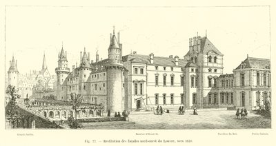 Restitution des façades nord-ouest du Louvre, vers 1610 - French School