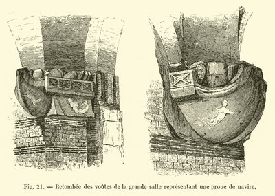 Retombée des voûtes de la grande salle représentant une proue de navire - French School