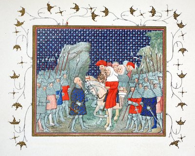 Richard II trahi à Penmaur Rhos et fait prisonnier par le duc de Northumberland, copie fac-similé de Le Prinse et Mort du Roy Richart par Jean Creton, réimprimé au 19ème siècle - French School