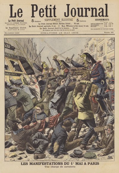 Émeutes à Paris le 1er mai (lithographie couleur) - French School