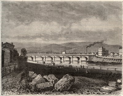 Roanne - Loire, en région Rhône-Alpes - gravure dans « La France illustrée : géographie, histoire, administration statistique » par V.-A. Malte-Brun. 1884 - French School