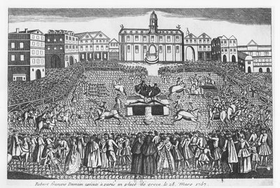 Robert-François Damiens exécuté sur la place de Grève, Paris, 28 mars 1757 - French School