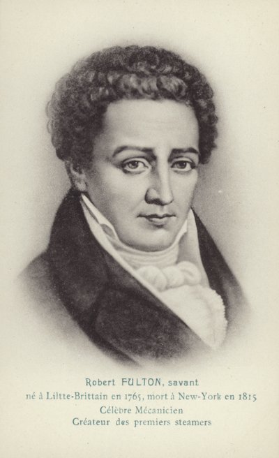 Robert Fulton (1765-1815), ingénieur, inventeur et pionnier américain du bateau à vapeur (lithographie) - French School
