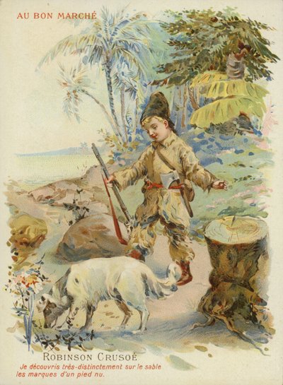 Robinson Crusoé avec un chien - French School