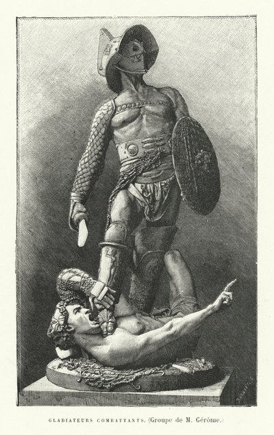 Gladiateurs romains combattant (gravure) - French School