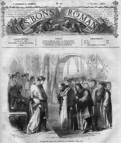 Roman feuilleton : "Notre Dame de Paris" par Victor Hugo (1802-1885). Gravure dans "Les bons romans" - French School