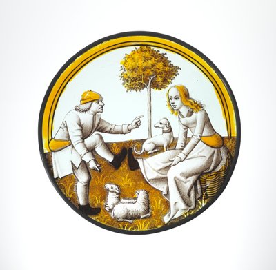 Médaillon avec couple jouant au quintain, c.1500 - French School
