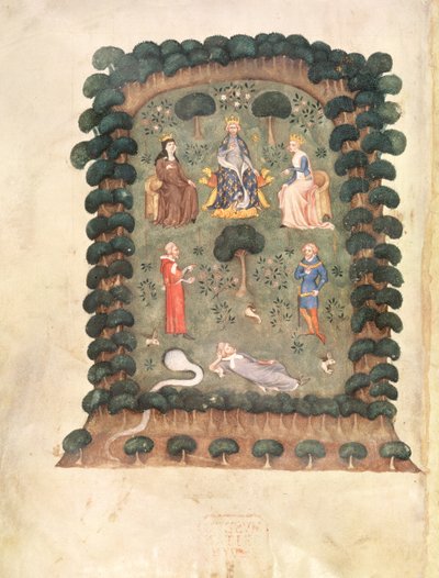 Charles V trônant dans le jardin avec couronne et sceptre, du 