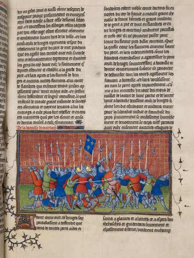 Royal 20 C. VII, f.34 La Bataille de Courtrai, illustration des 