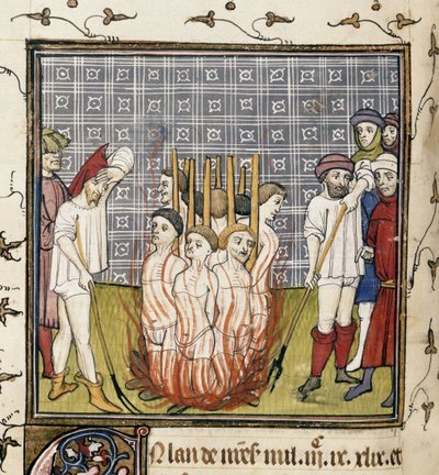 Royal 20 C. VII, f.44v Incendie des Templiers, illustration des 