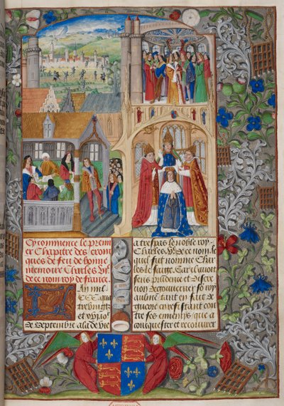 Royal 20 E. V, f.8 Couronnement de Charles VII, scènes des 