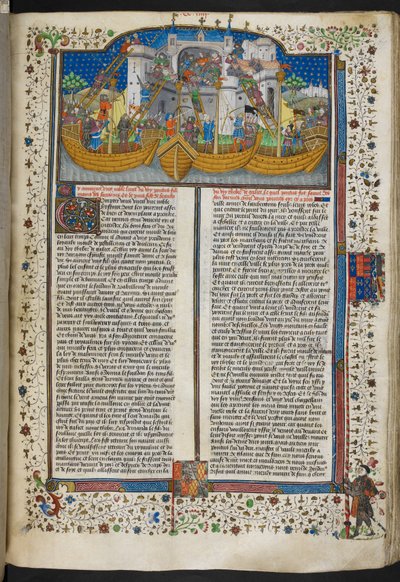 Royal MS 15 E VI, f.207 Miniature de navires assiégeant Corunna, de 