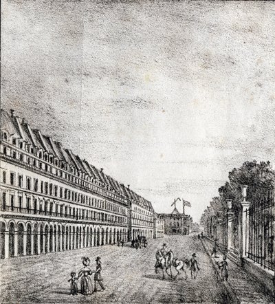 Rue de Rivoli, Paris - "Alphabet Pittoresque des Monuments de Paris" vers 1840 (gravure) - French School