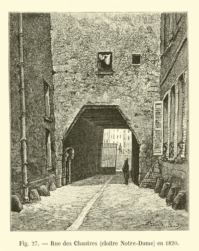 Rue des Chantres, cloître Notre-Dame, en 1820 - French School