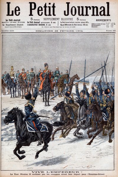 Guerre russo-japonaise 1904-1905 - Les cosaques acclamant le tsar Nicolas II avant de partir pour l
