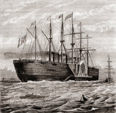 SS Great Eastern, navire à vapeur en fer conçu par Isambard Kingdom Brunel, de Les Merveilles de la Science, publié vers 1870 (gravure) - French School