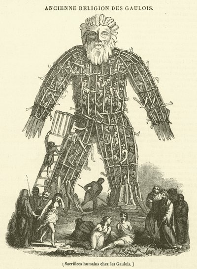 Sacrifices humains chez les Gaulois (engraving) - French School