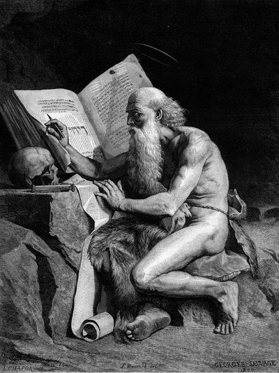 Saint Jérôme dans le désert. Gravure d