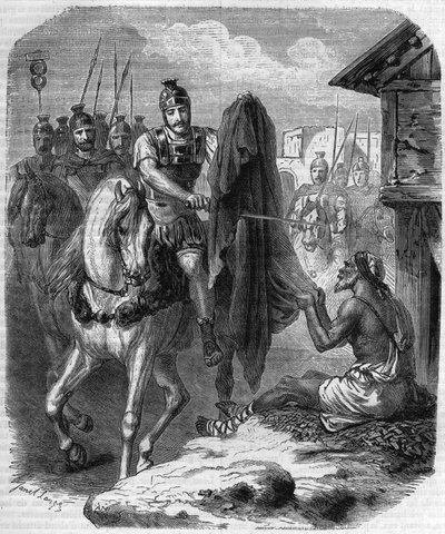 Saint Martin de Tours (v. 316-397) partageant son manteau pour le donner à un pauvre - French School