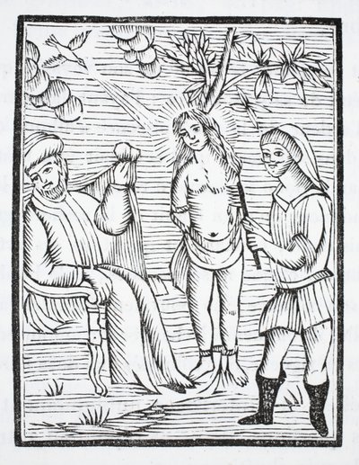 Sainte Reine est torturée, sa peau déchirée par des peignes de fer, sur l