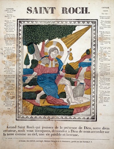 Saint Roch. Gravure, imagerie de Rennes (1825). Coll, Ferrand. - French School