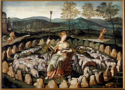 Sainte Geneviève, patronne de Paris, gardant ses moutons - French School