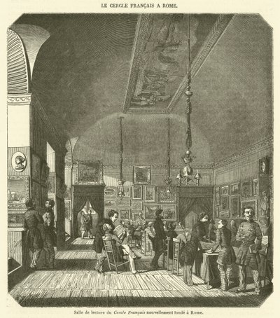 Salle de lecture du Cercle Francais nouvellement fonde a Rome (engraving) - French School