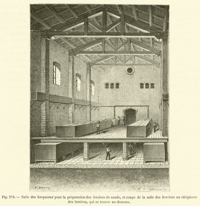 Salle des barquieux pour la preparation des lessives de soude, et coupe de la salle des bassines - French School