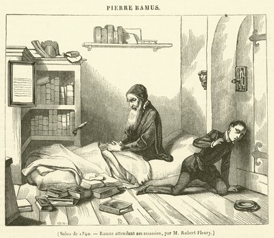 Salon de 1840, Ramus attendant ses assassins (engraving) - French School