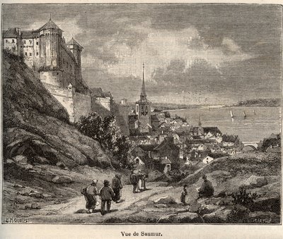 Saumur département de Maine-et-Loire, dans la région Pays de la Loire - gravure dans "La France illustrée : géographie, histoire, administration statistique" par V.A. Malt-Brown. 1884 - French School
